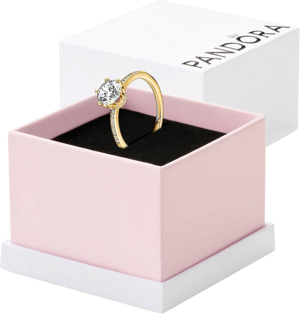 Anel Pandora Solitário Coroa Zircônia Ouro 14k