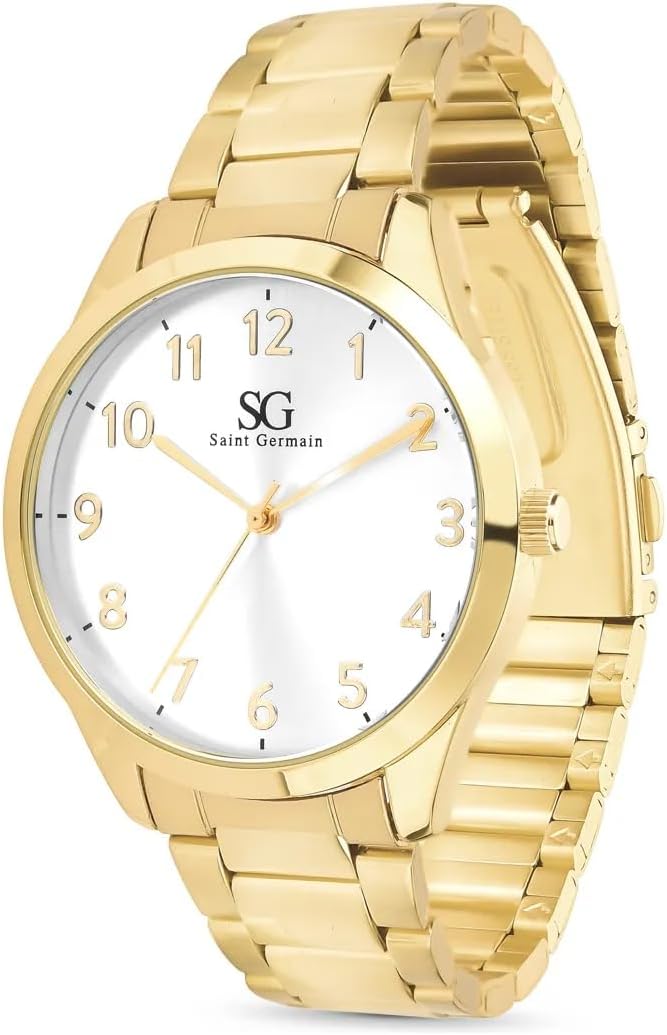 Saint Germain Kit Relógio, Colar e Brinco Feminino Dourado, Movimento Quartzo, 38mm