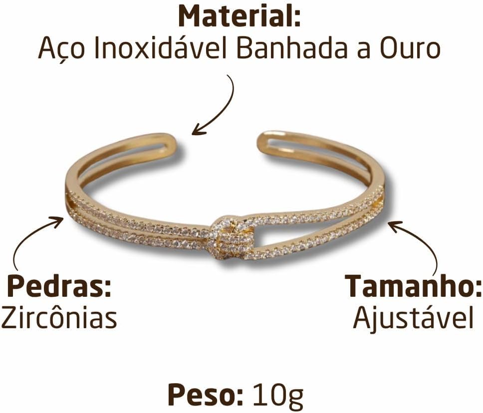 Pulseira Feminina Cravejada "Woman’s Grace" – Ajustável, com Zircônias Luxuosas, Banhada a Ouro ou Prata – Acessório Elegante e Sofisticado para Todas as Ocasiões – Acompanha Bolsa de Veludo
