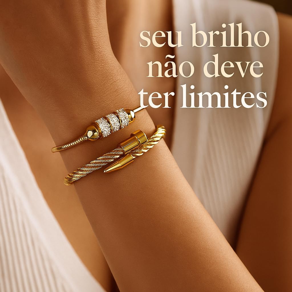 Conjunto de Pulseiras Femininas Banhadas a Ouro 18k – Design Moderno e Ajustável | Aço Inoxidável Premium | Elegância Empilhável para Mulheres Sofisticadas
