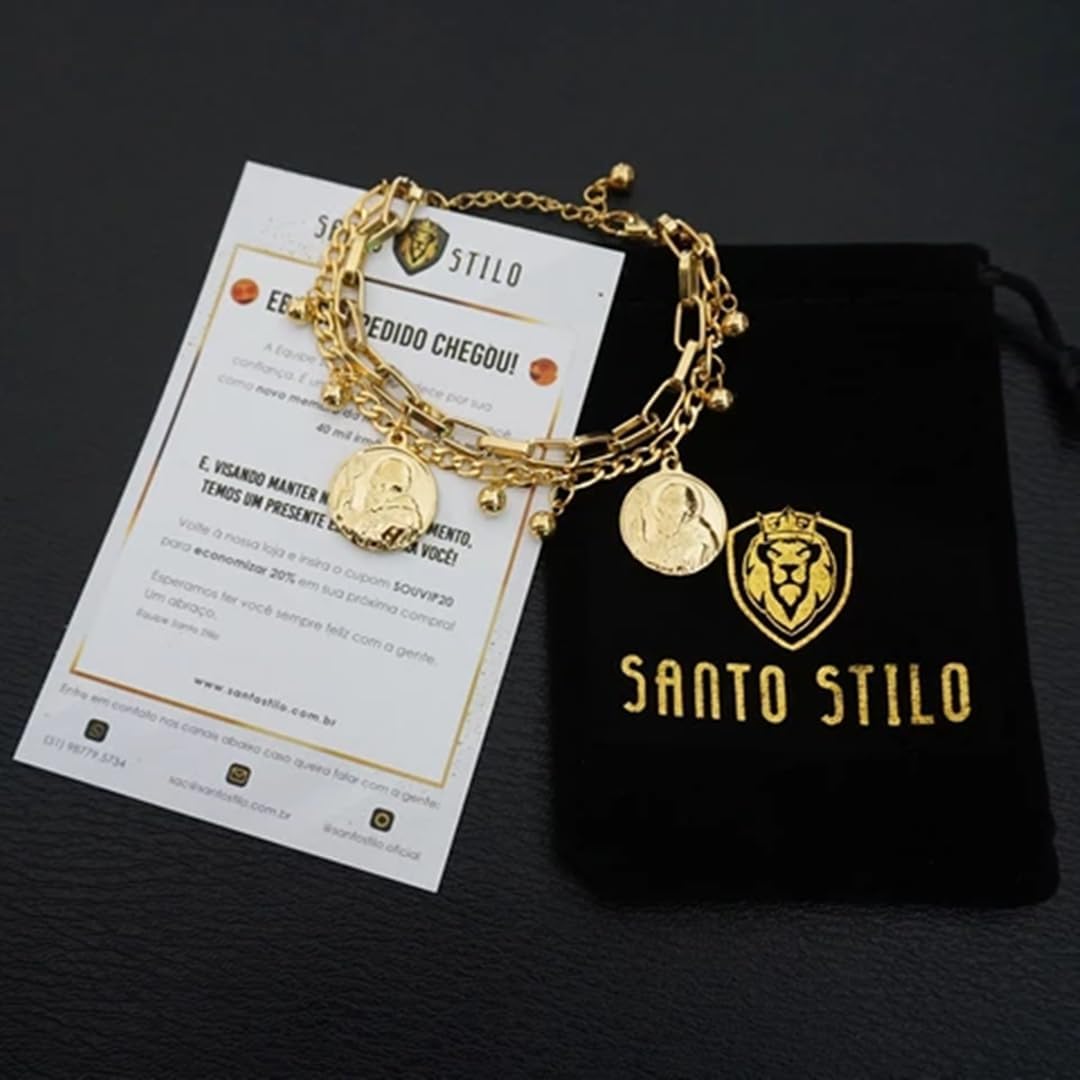 Pulseira Feminina São Bento Banhada a Ouro 18K em Aço Cirúrgico 316L, Ajustável, Proteção Espiritual, Fé Cristã, Afasta Energias Negativas e Inveja, Semijoia de Luxo – Acompanha Bolsa de Veludo