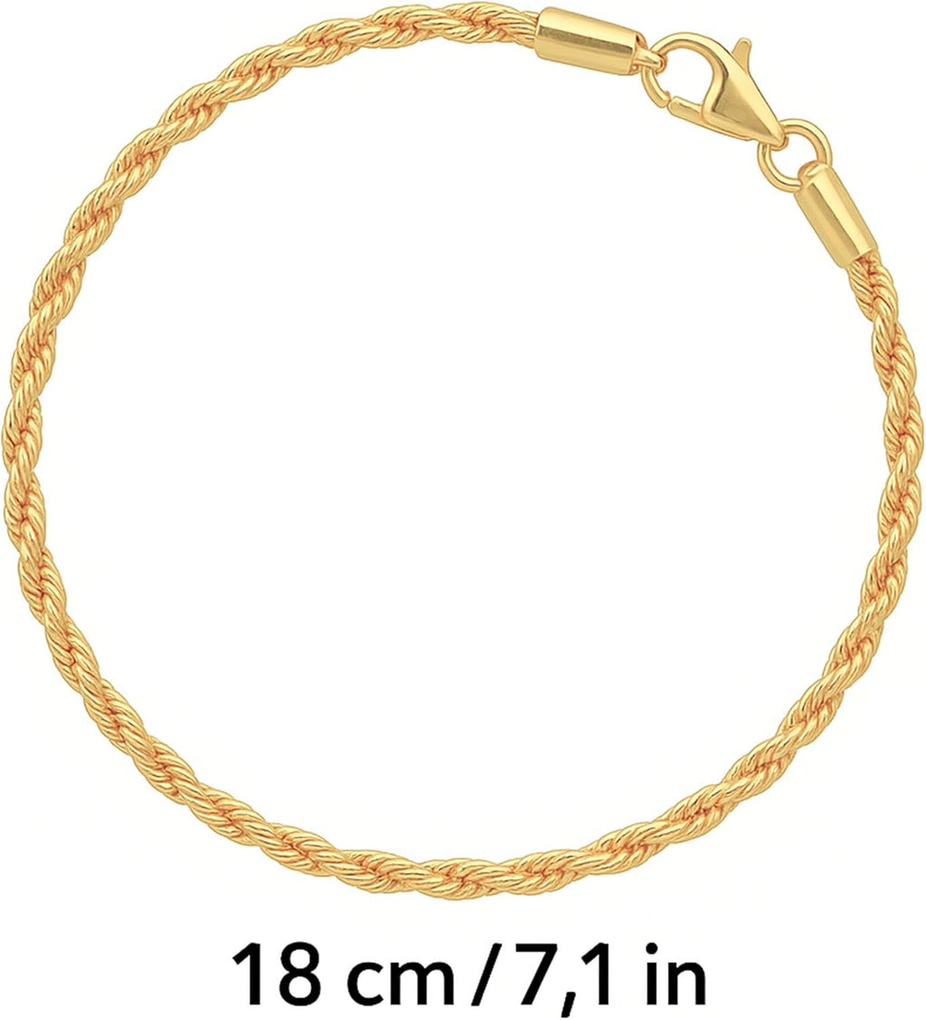 Pulseira Cordão Baiano Torcido Folheada Ouro 18k 2mm