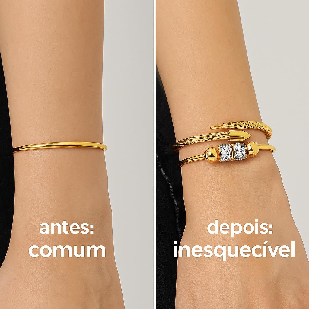Conjunto de Pulseiras Femininas Banhadas a Ouro 18k – Design Moderno e Ajustável | Aço Inoxidável Premium | Elegância Empilhável para Mulheres Sofisticadas
