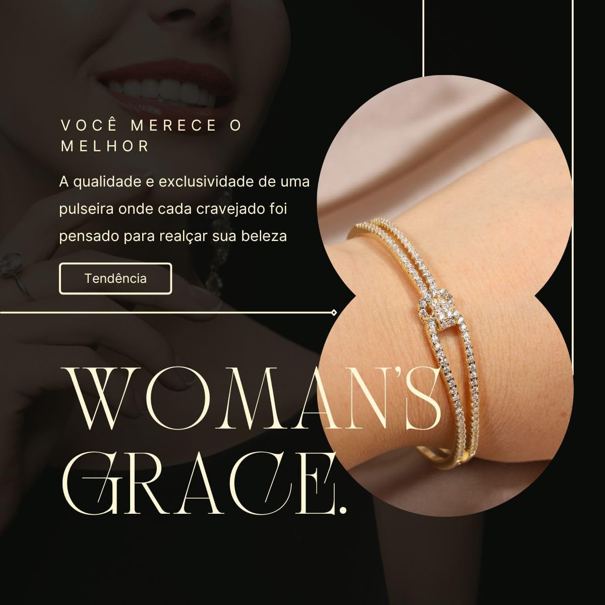 Pulseira Feminina Cravejada "Woman’s Grace" – Ajustável, com Zircônias Luxuosas, Banhada a Ouro ou Prata – Acessório Elegante e Sofisticado para Todas as Ocasiões – Acompanha Bolsa de Veludo