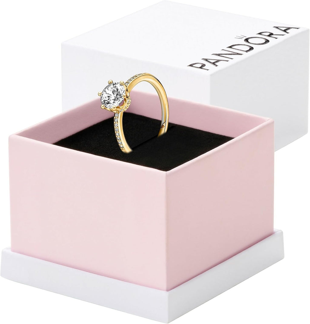 Pandora Anel solitário de coroa brilhante transparente - Anel de ouro para mulheres - presente para ela - Brilho banhado a ouro 14k com zircônia cúbica, 6, Metal, Zircônia cúbica