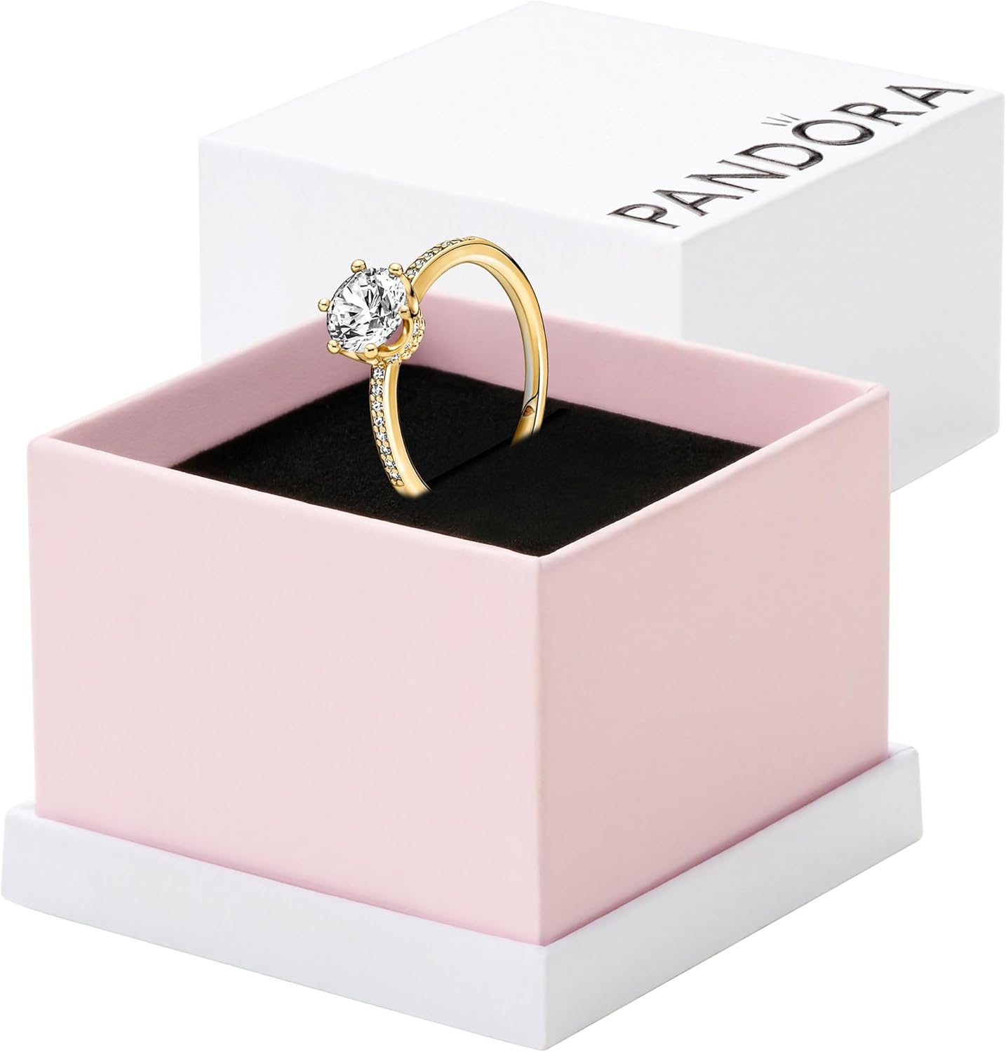 Pandora Anel solitário de coroa brilhante transparente - Anel de ouro para mulheres - presente para ela - Brilho banhado a ouro 14k com zircônia cúbica, 6, Metal, Zircônia cúbica