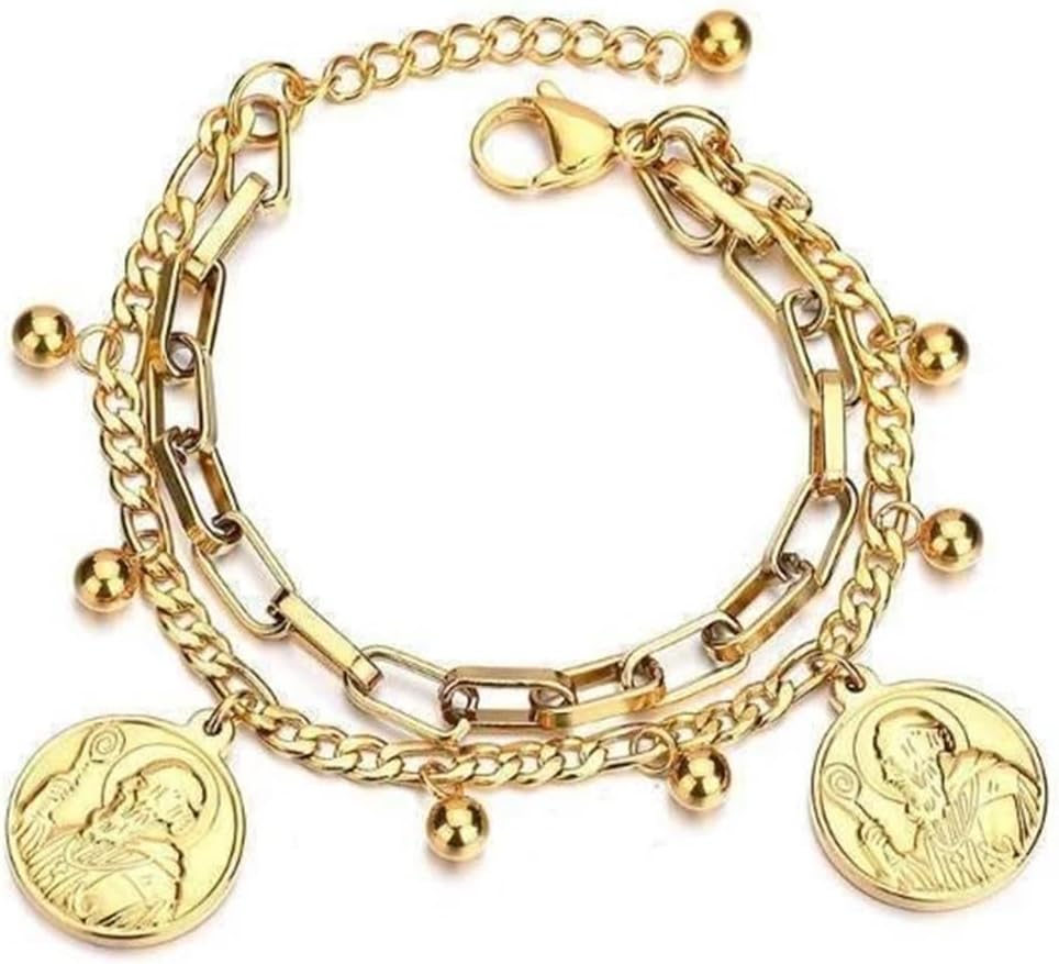 Pulseira Feminina São Bento Banhada a Ouro 18K em Aço Cirúrgico 316L, Ajustável, Proteção Espiritual, Fé Cristã, Afasta Energias Negativas e Inveja, Semijoia de Luxo – Acompanha Bolsa de Veludo