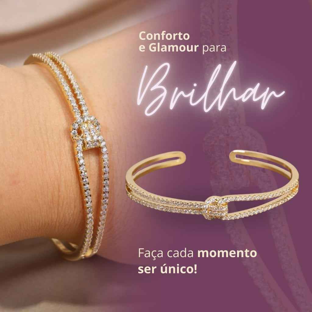 Pulseira Feminina Cravejada "Woman’s Grace" – Ajustável, com Zircônias Luxuosas, Banhada a Ouro ou Prata – Acessório Elegante e Sofisticado para Todas as Ocasiões – Acompanha Bolsa de Veludo