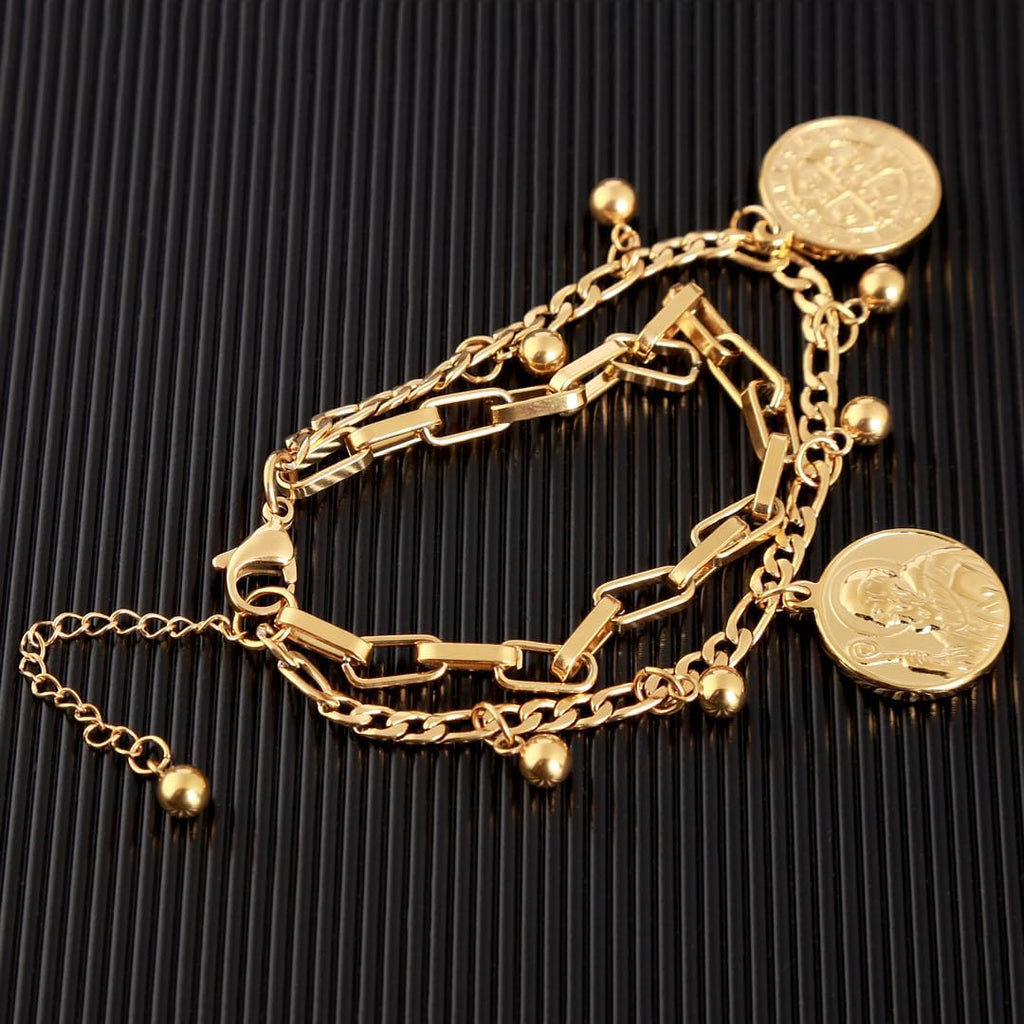 Pulseira Feminina São Bento Banhada a Ouro 18K em Aço Cirúrgico 316L, Ajustável, Proteção Espiritual, Fé Cristã, Afasta Energias Negativas e Inveja, Semijoia de Luxo – Acompanha Bolsa de Veludo