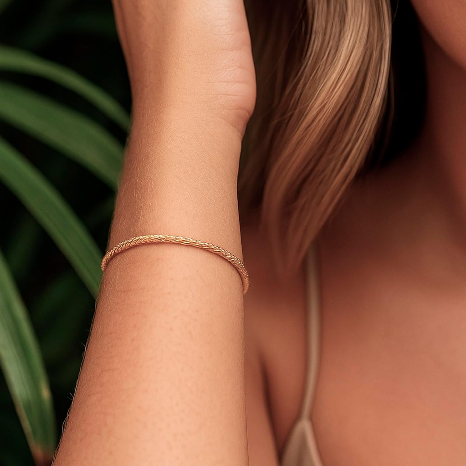 Pulseira Cordão Baiano Torcido Folheada Ouro 18k 2mm