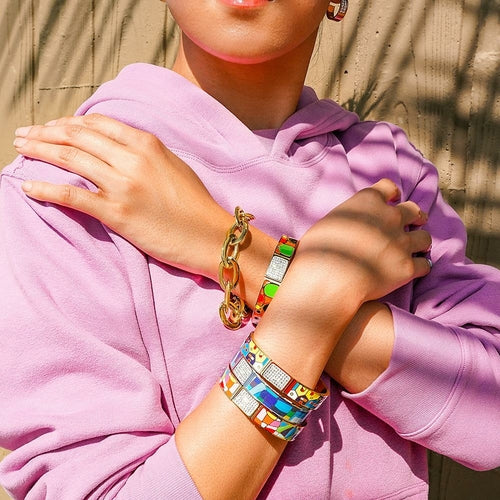 Bracelete Retrô Multicolor Folheado a Ouro 18k