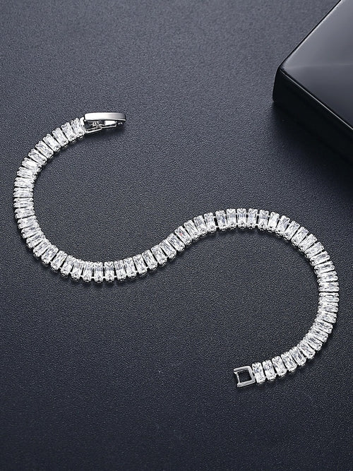 Pulseira Tennis Cravejada Prata 925 Folheada a Ouro 18k