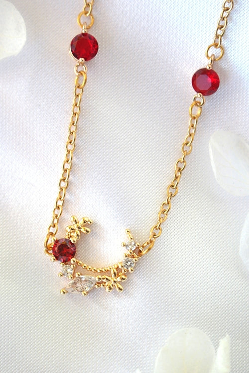 Colar Jardim Encantado com Zircônia Vermelha Folheado a Ouro 24k