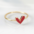 Anel Coração Esmalte Vermelho Folheado a Ouro 18k